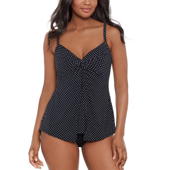Miraclesuit Womens Love Knot Tankini Top Size 8 Pin Point Polka Dot Swim Beach - Picture 1 of 10